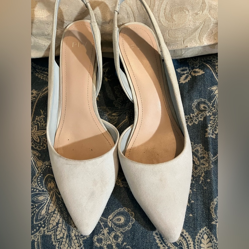 PLV light blue sling back heels with pointy toe